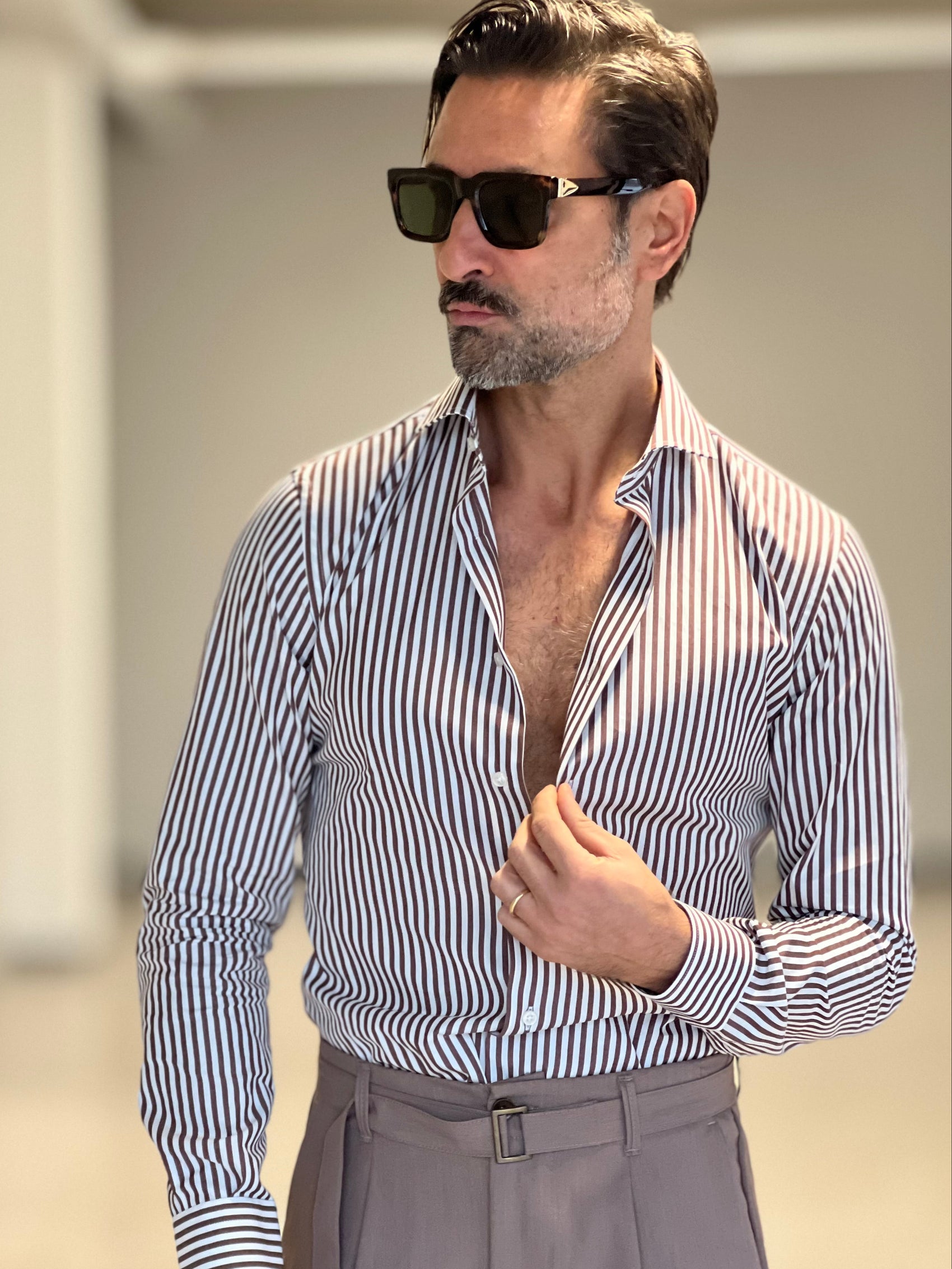 CAMICIA DEPOT BACCHETTA MORO E BIANCA . COTONE DOPPIO RITORTO