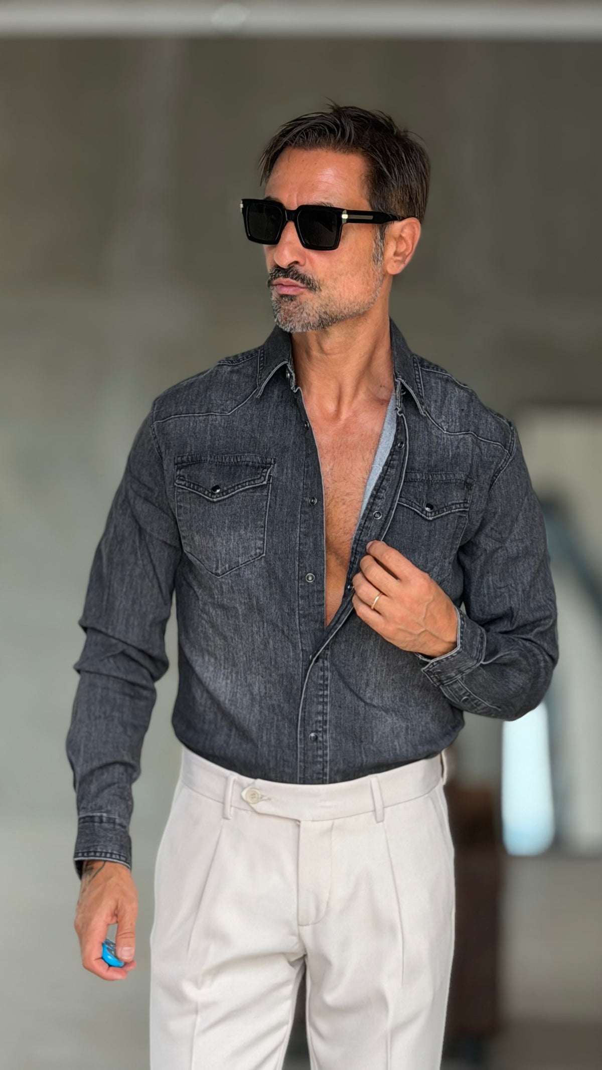 CAMICIA  DENIM GRIGIA TEXANA
