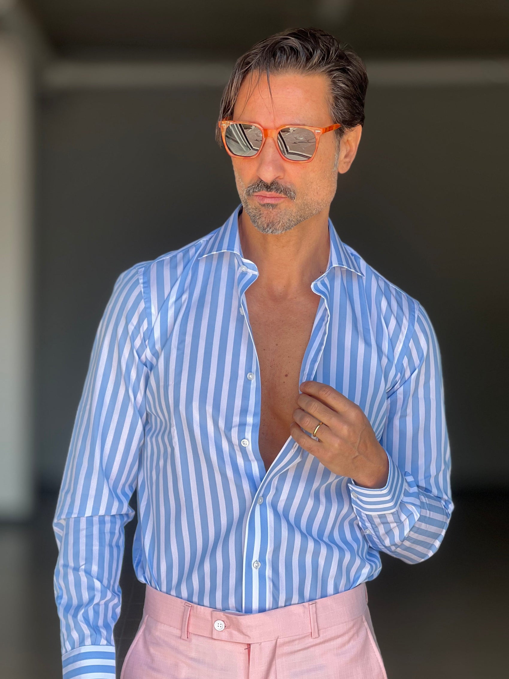 CAMICIA DEPOT BACCHETTA GRANDE CELESTE   COLLO PICCOLO POPELINE  DI COTONE DOPPIORITORTO