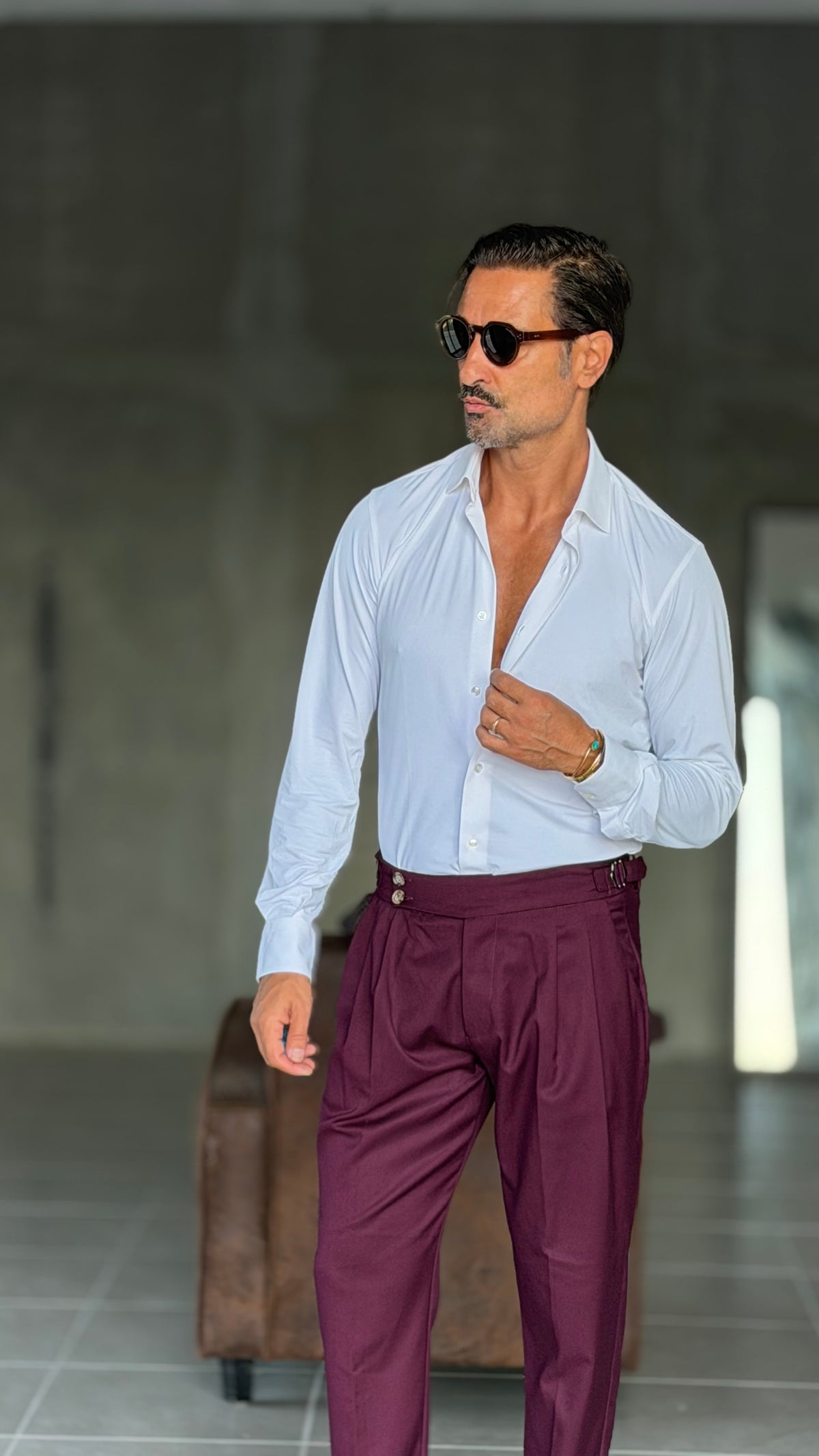 PANTALONE PRUGNA VITA ALTA PINCES VISCOSA  EFFETTO FLANELLA BATTUTA