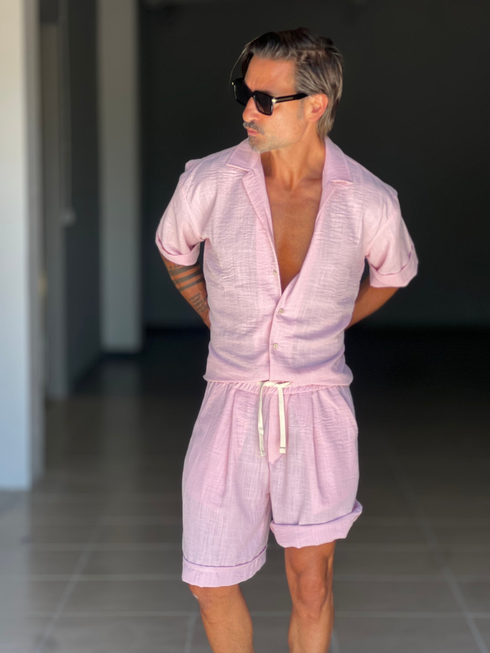 °COORDINATO CIPRIA  CAMICIA E BERMUDA EFFETTO LINO.