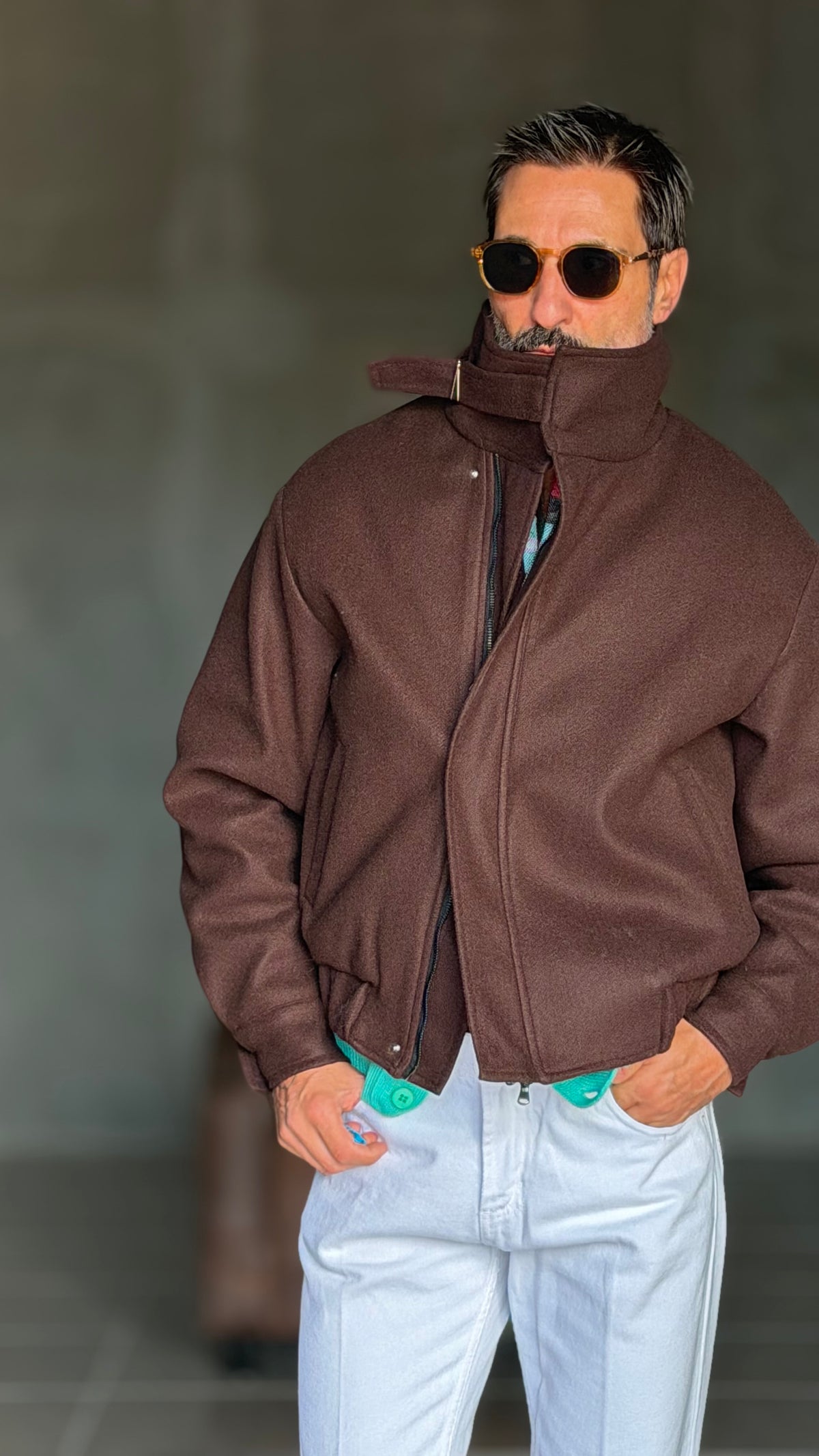GIUBBINO MORO  PANNO COLLO SCIARPA CROP 1062