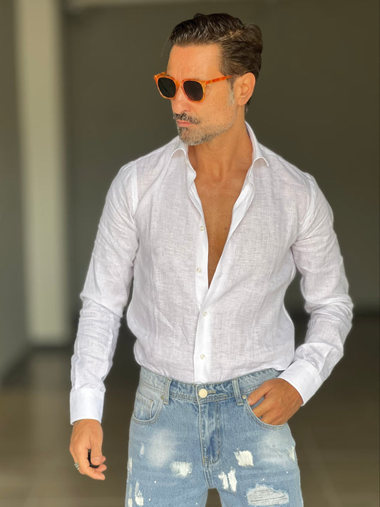 CAMICIA  DEPOT BIANCA FIAMMATA 100%LINO