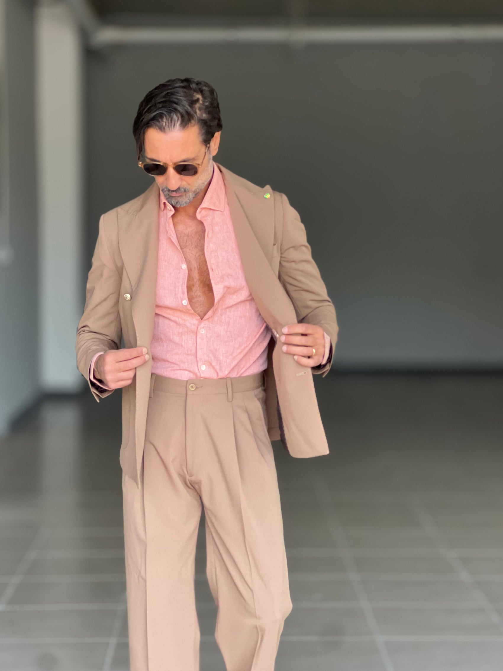CAMICIA  ARANCIO  LINO E MISTI COLLO ITALIANO