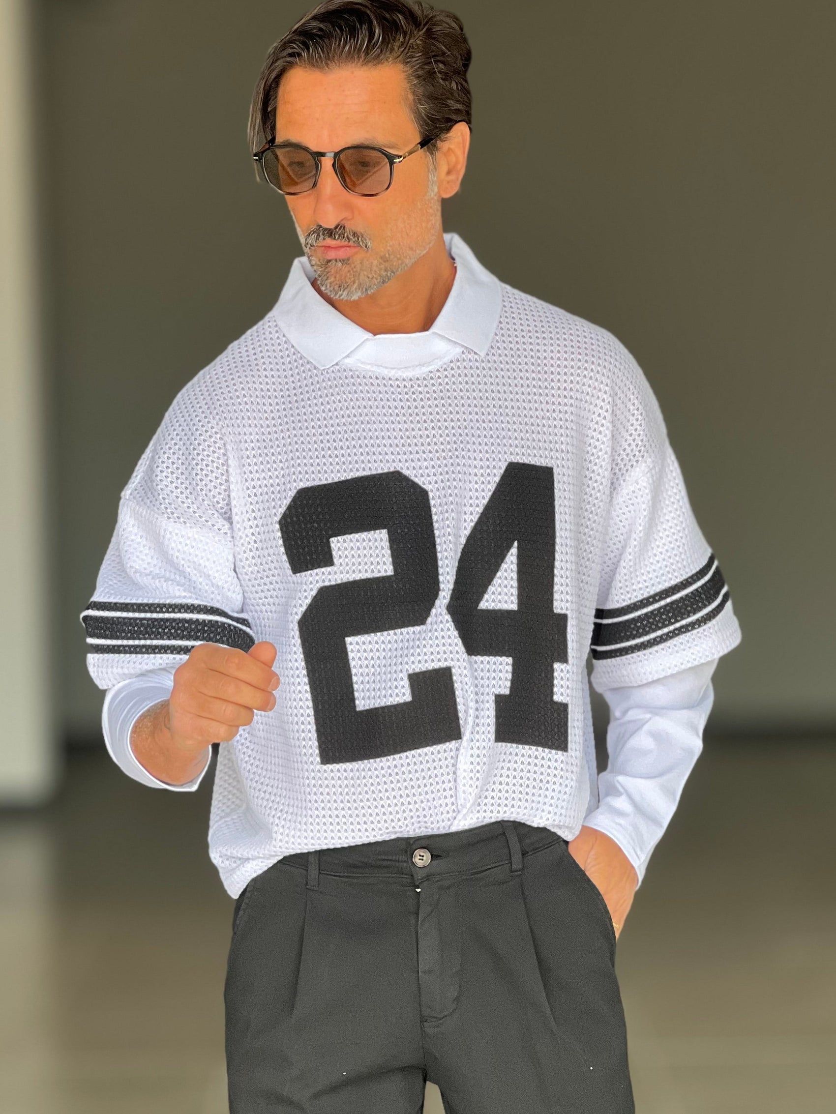 MAGLIA  BIANCA  CROP DOPPIATA MOD FOOTBALL OVER SIZE