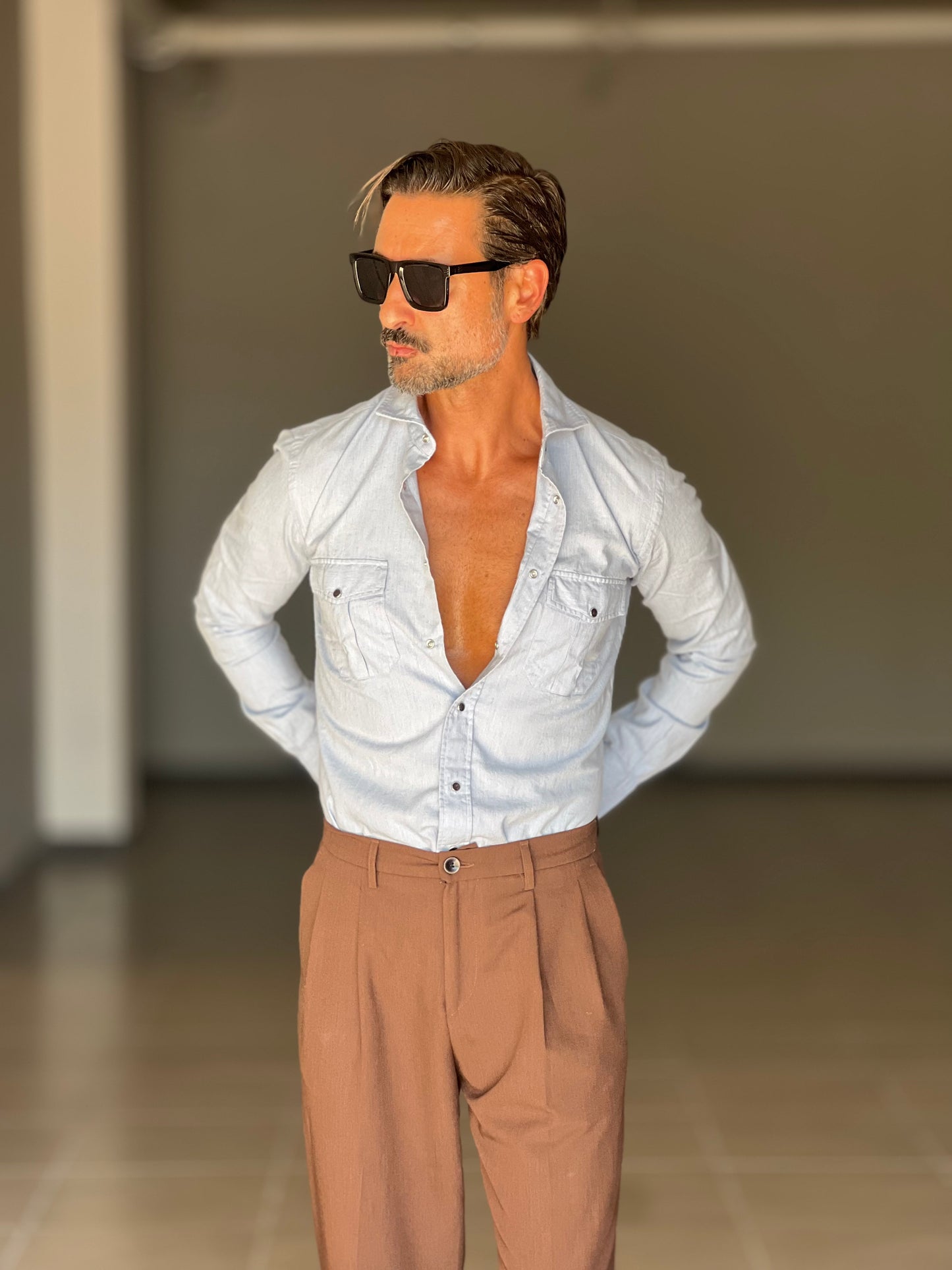 CAMICIA  DEPOT TEXANA MICROFANTASIA CELESTE