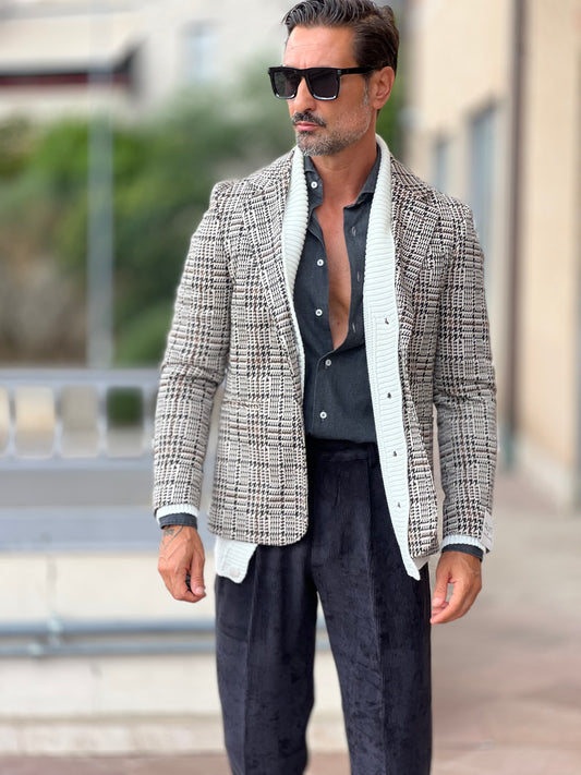 GIACCA TARTAN GRANDE FONDO PANNA MORO E NERA PUNTOMILANOI ALTATENSIONE
