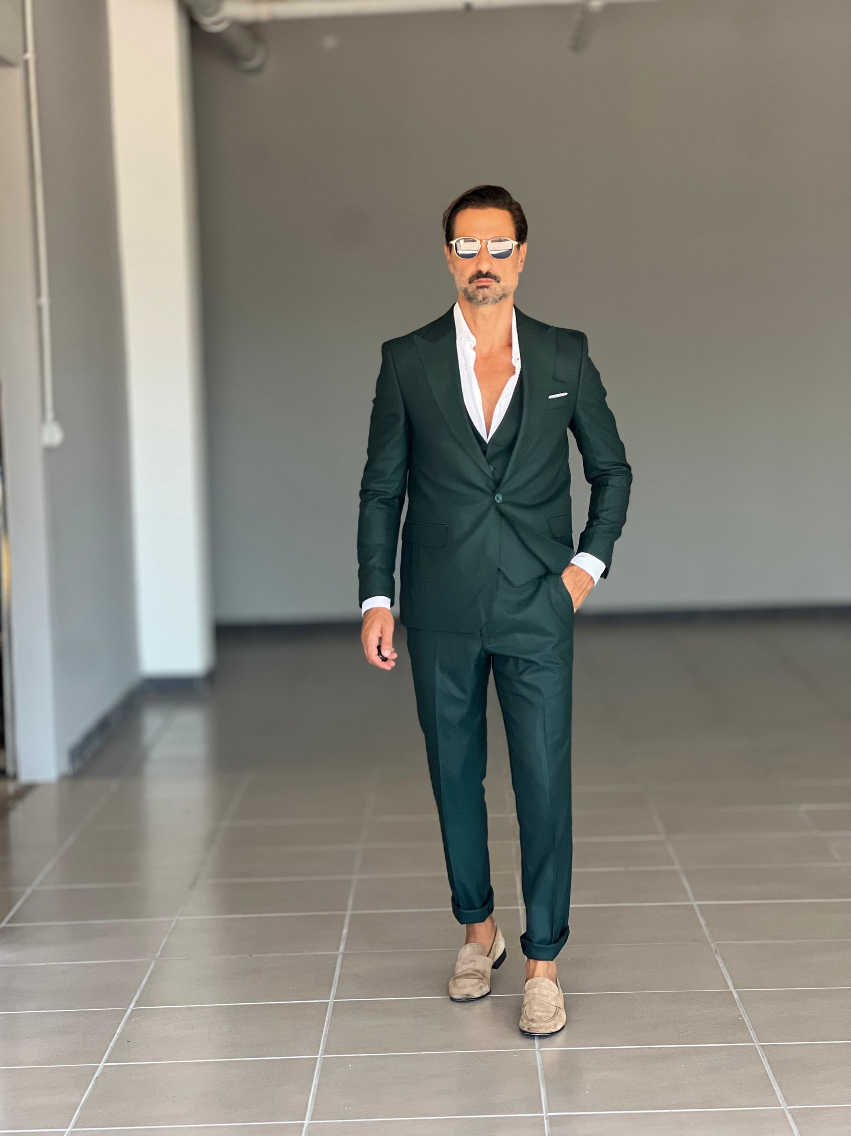 ABITO LANA E MISTI VERDE 3 PEZZI GILET REVERSIBILE