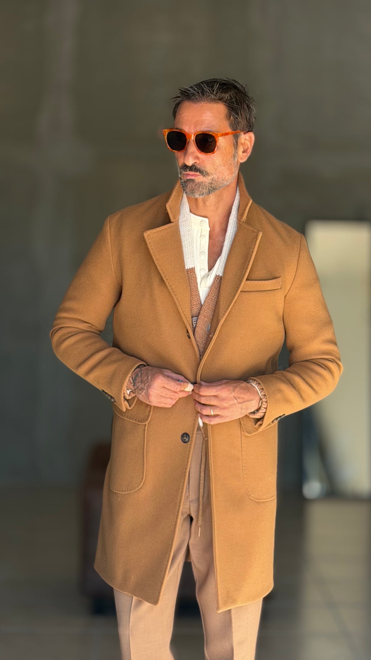 CAPPOTTO CAMMELLO EFFETTO PANNO  MONOPETTO SPALLONE E MARTINGALA 334