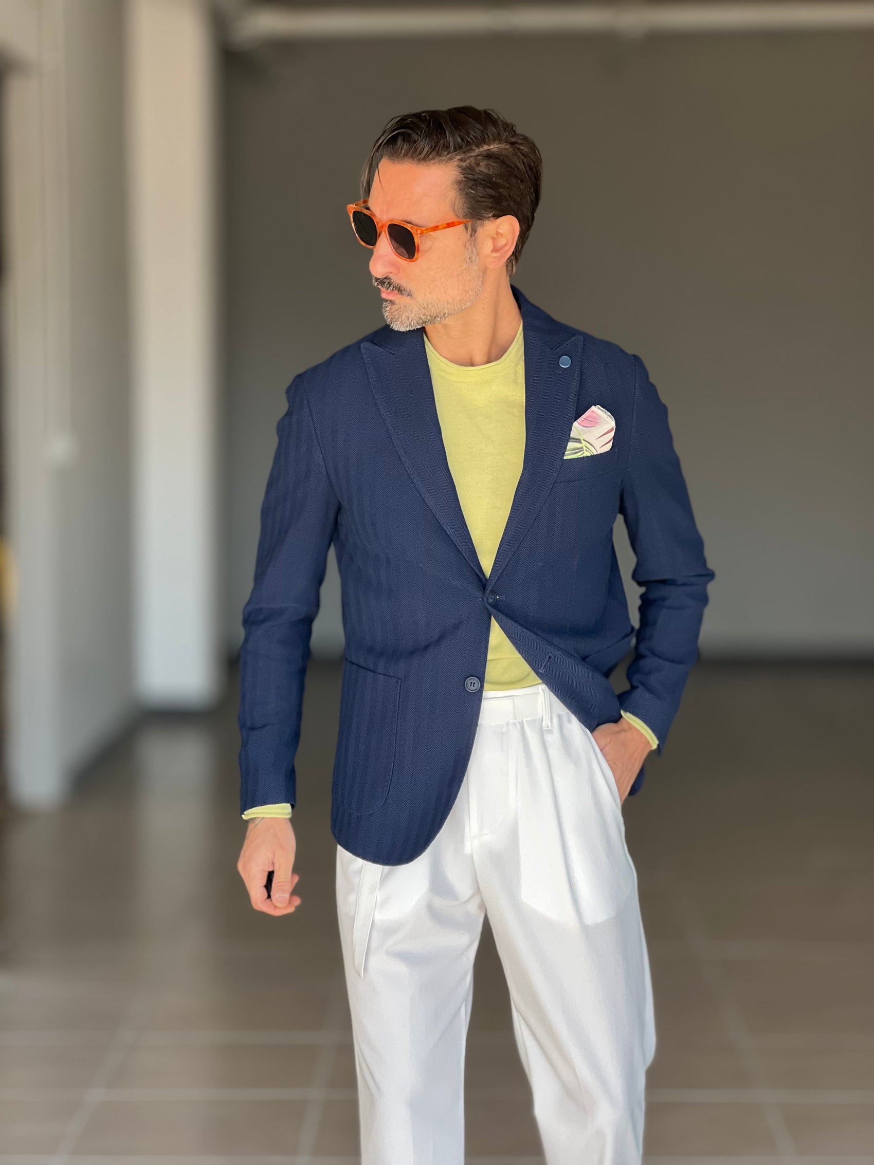 GIACCA  BLU ROYAL SPIGATA IN TINTA  STRECH MONOPETTO