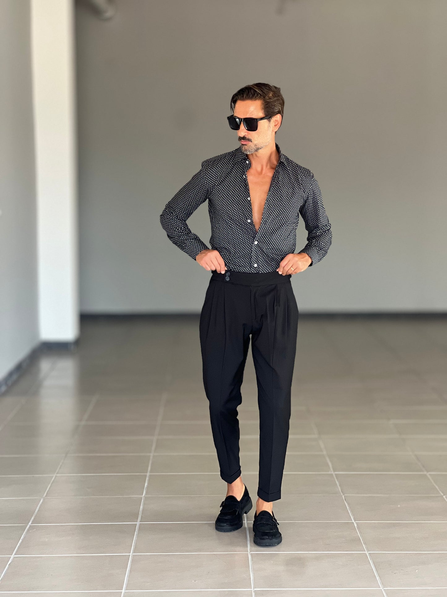 PANTALONE VITA ALTA NERO  FIBIA  VISCOSA E MISTI