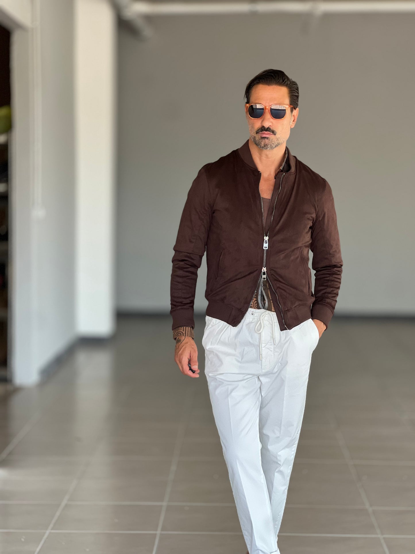 BOMBER ECOSUED MORO DOPPIA ZIP