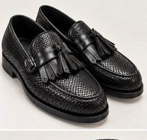 DOUBLE BUCKLE BLACK SUEDE LOAFERS