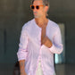 CAMICIA COREANA ROSA GOFFRATA COTONE  EFFETTO LINO