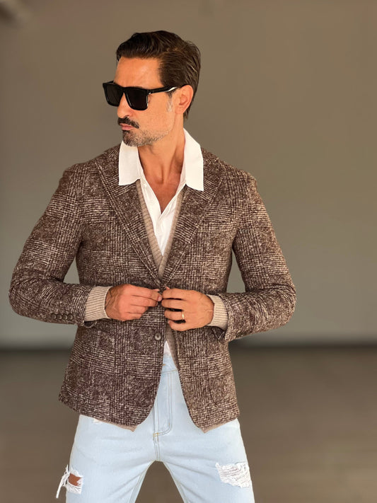 GIACCA TARTAN GRANDE MORO E BEIGE LANA E MISTI XAGON