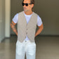 GILET  TESSUTO BEIGE  CHIARO GESSATO