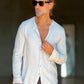 CAMICIA COREANA GRIGIO CHIARO GOFFRATA COTONE  EFFETTO LINO. 278