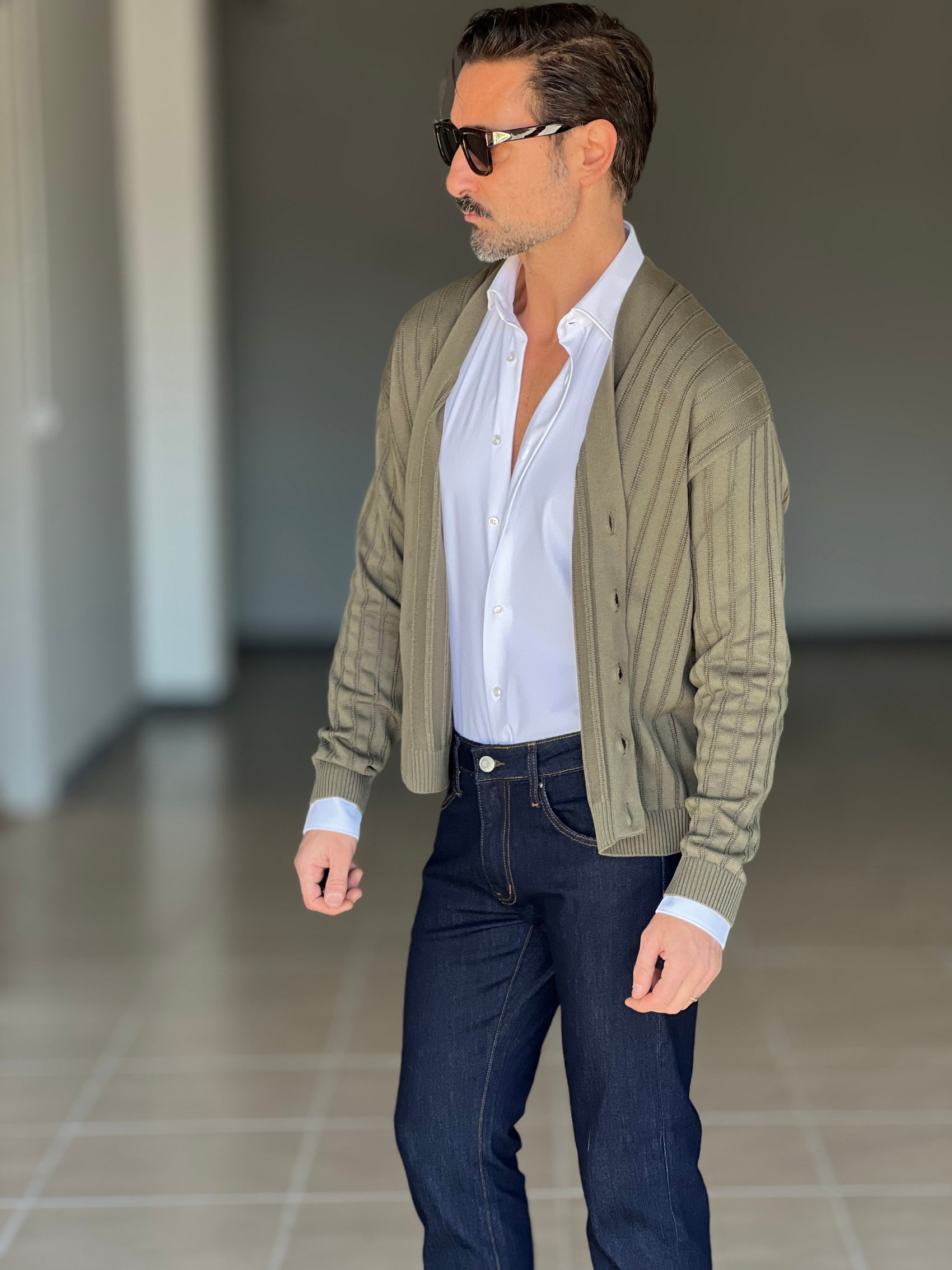 CARDIGAN VERDE TESSUTO OPERATO