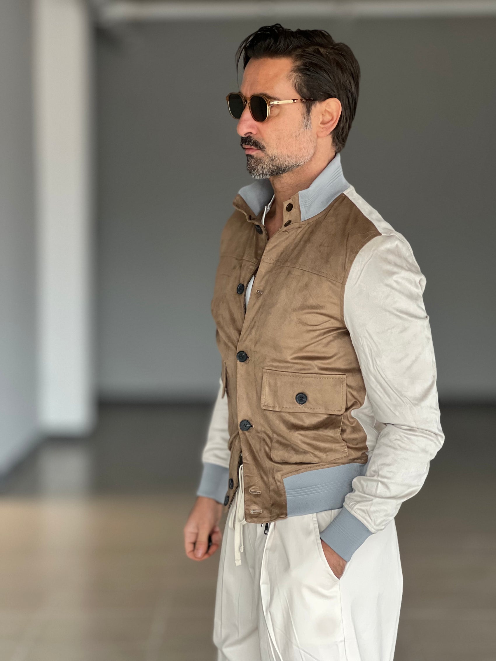 COLLEGE CAMMELLO E PANNA  ECORENNA MANICA A CONTRASTO