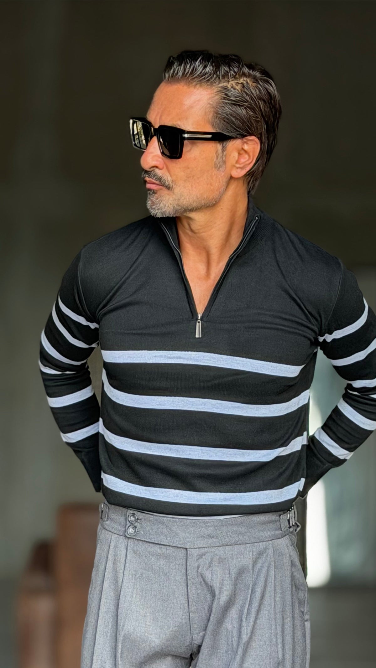 MAGLIA SERAFINO   BASE NERO RIGA PANNA VISCOSA E MISTI