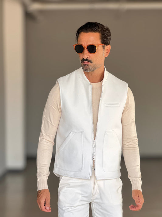 GILET  BIANCO PANNO E PIUMINO REVERSIBILE