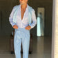PANTALONE CELESTE  VITA ALTA PINCES VISCOSA