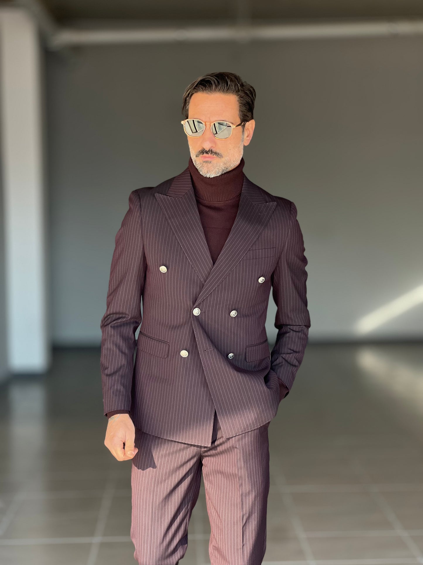 ABITO  MORO / PRUGNA GESSATO  DOPPIOPETTO BOTTONE METALLO VISCOSA E MISTI