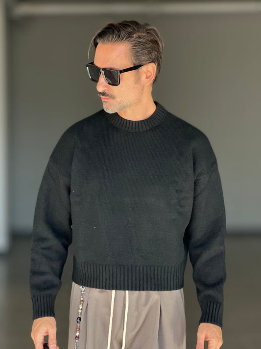 BLUE THREAD COTTON CREW NECK SWEATER