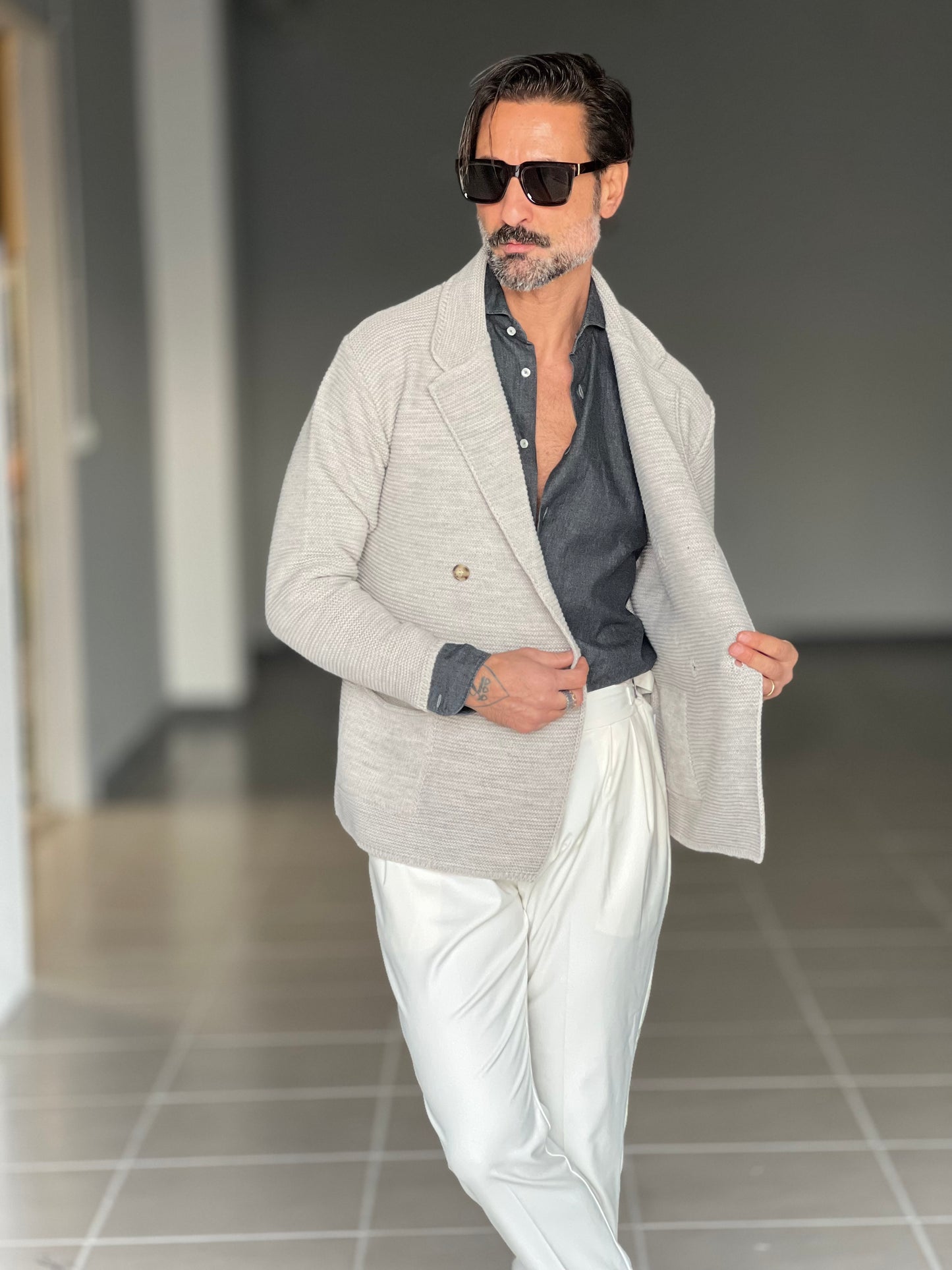 BEIGE COTTON OPEN CARDIGAN