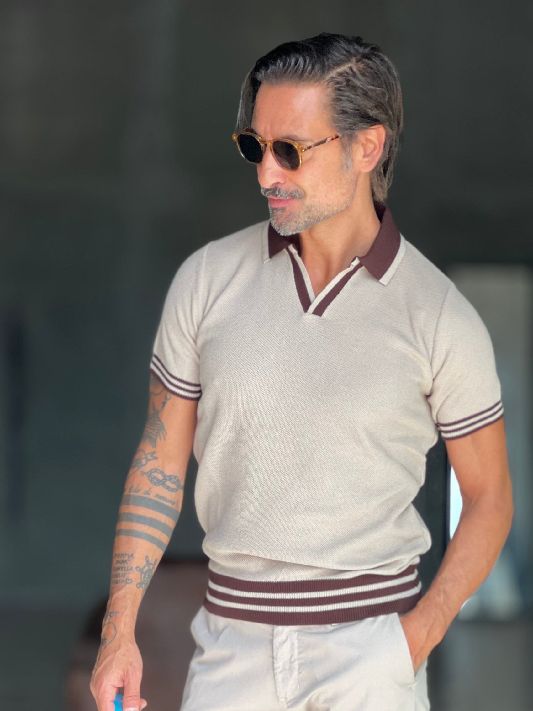 POLO BEIGE COLLO E FONDO A CONTRASTO