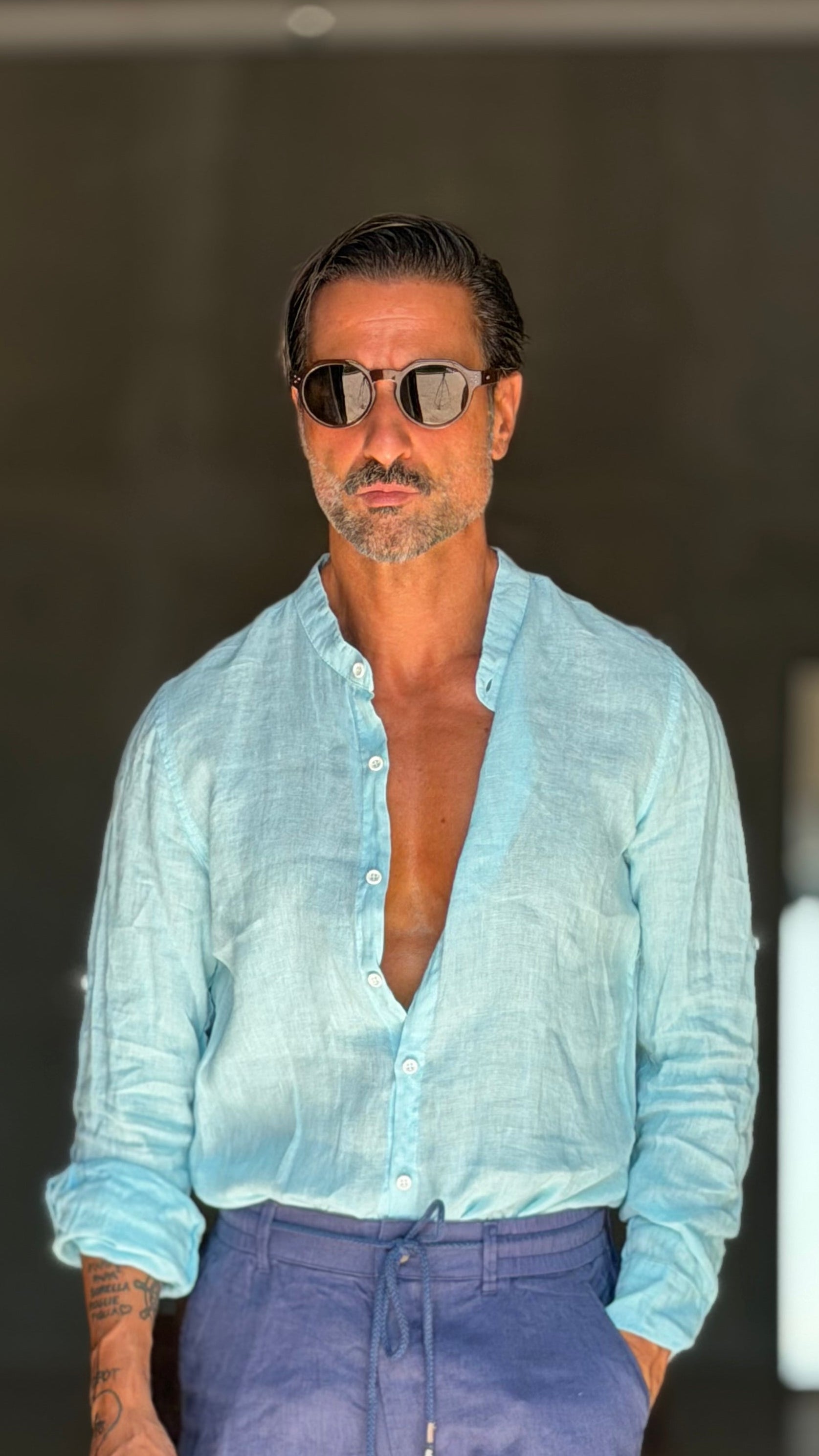 CAMICIA TURCHESE COREANA    LINO