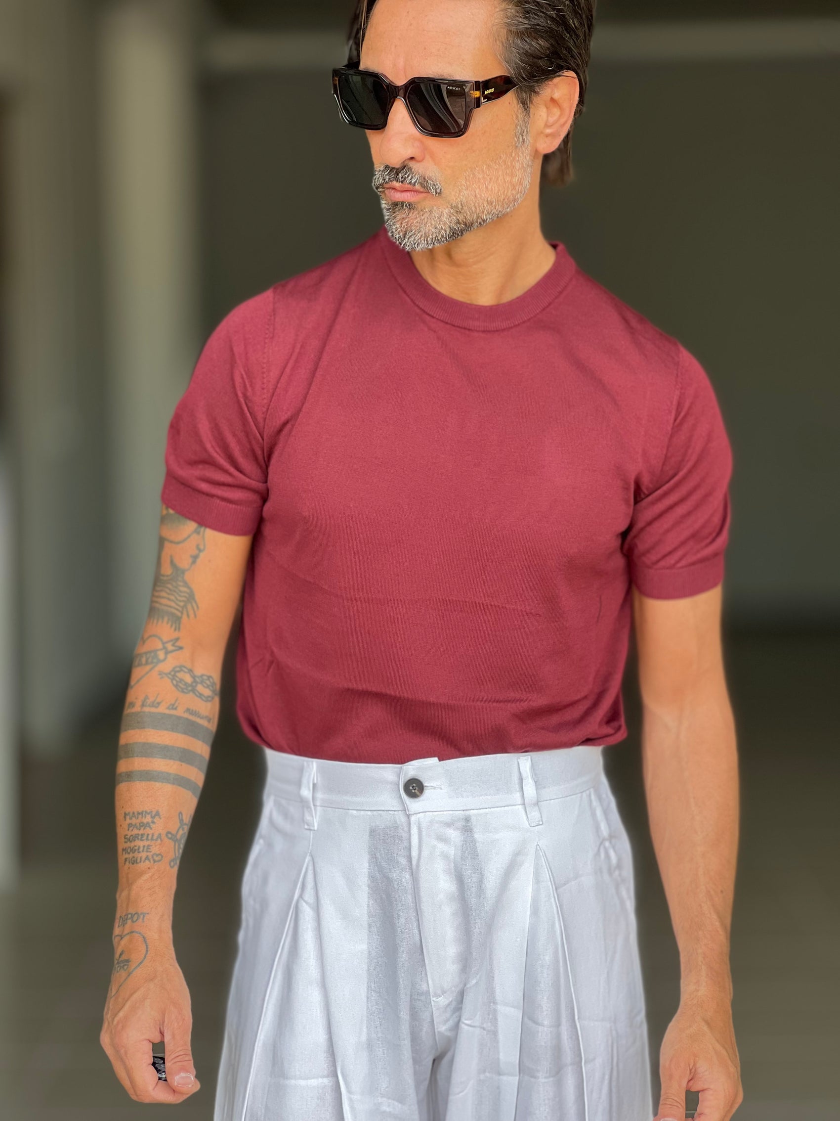 MAGLIA  GIRO PRUGNA   FILO COTONE MISTO SETA