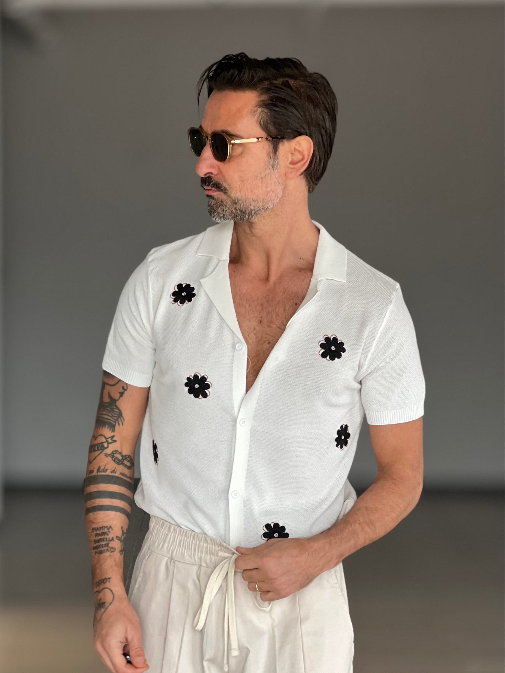 POLO  CAMICIA BIANCA   RICAMO FIORE