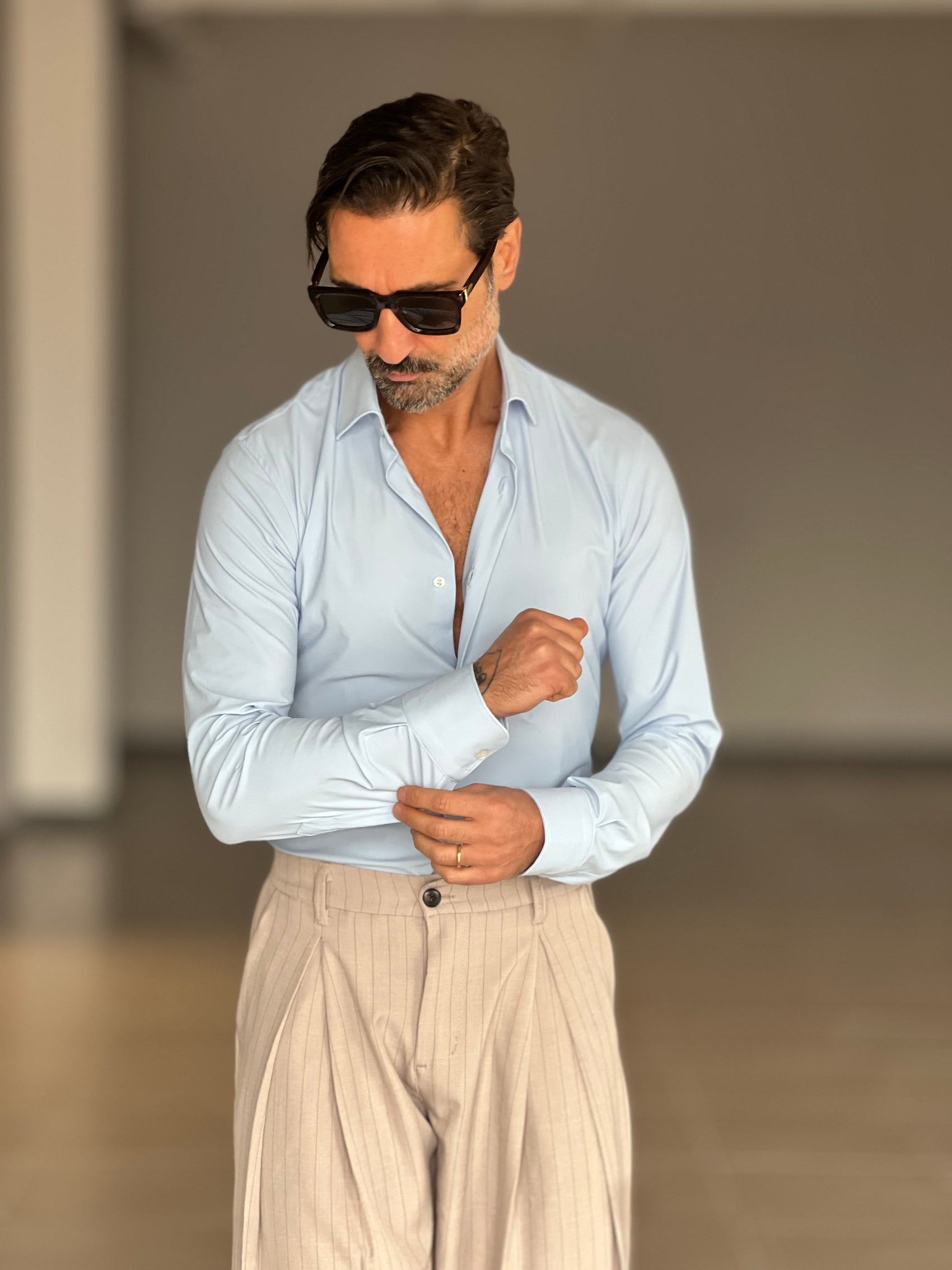 CAMICIA DEPOT CELESTE  EFFETTO MAGLINA  COTONE DOPPIO RITORTO