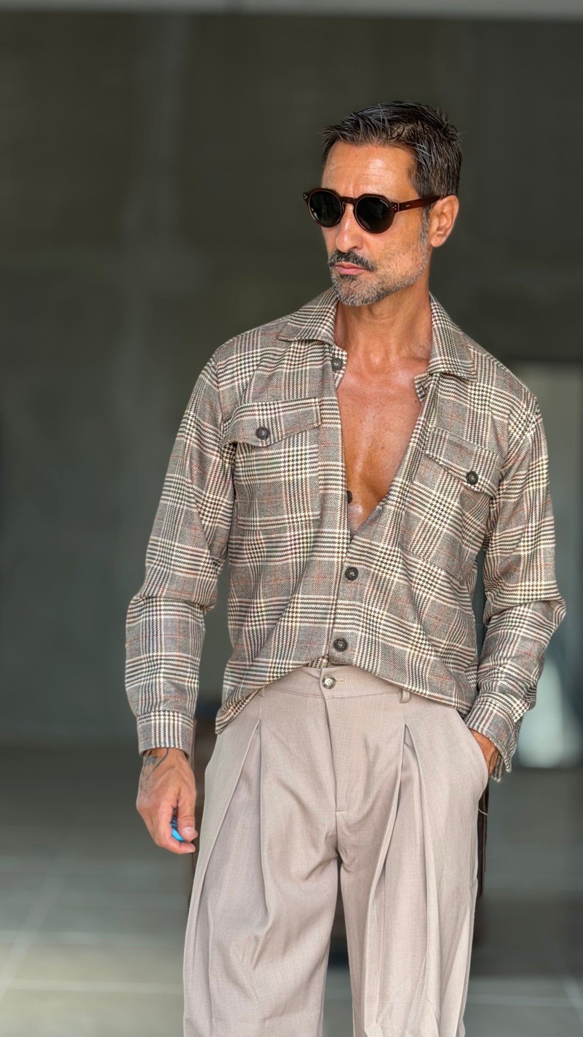 CAMICIA  FLANELLA QUADRO GALLES BEIGE