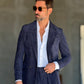 ABITO  BLU VELLUTO LISCIO DOPPIOPETTO PANTALONE FONDO REGULAR PETRO' 1060