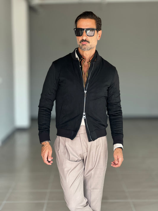 BOMBER ECOSUED NERO DOPPIA ZIP