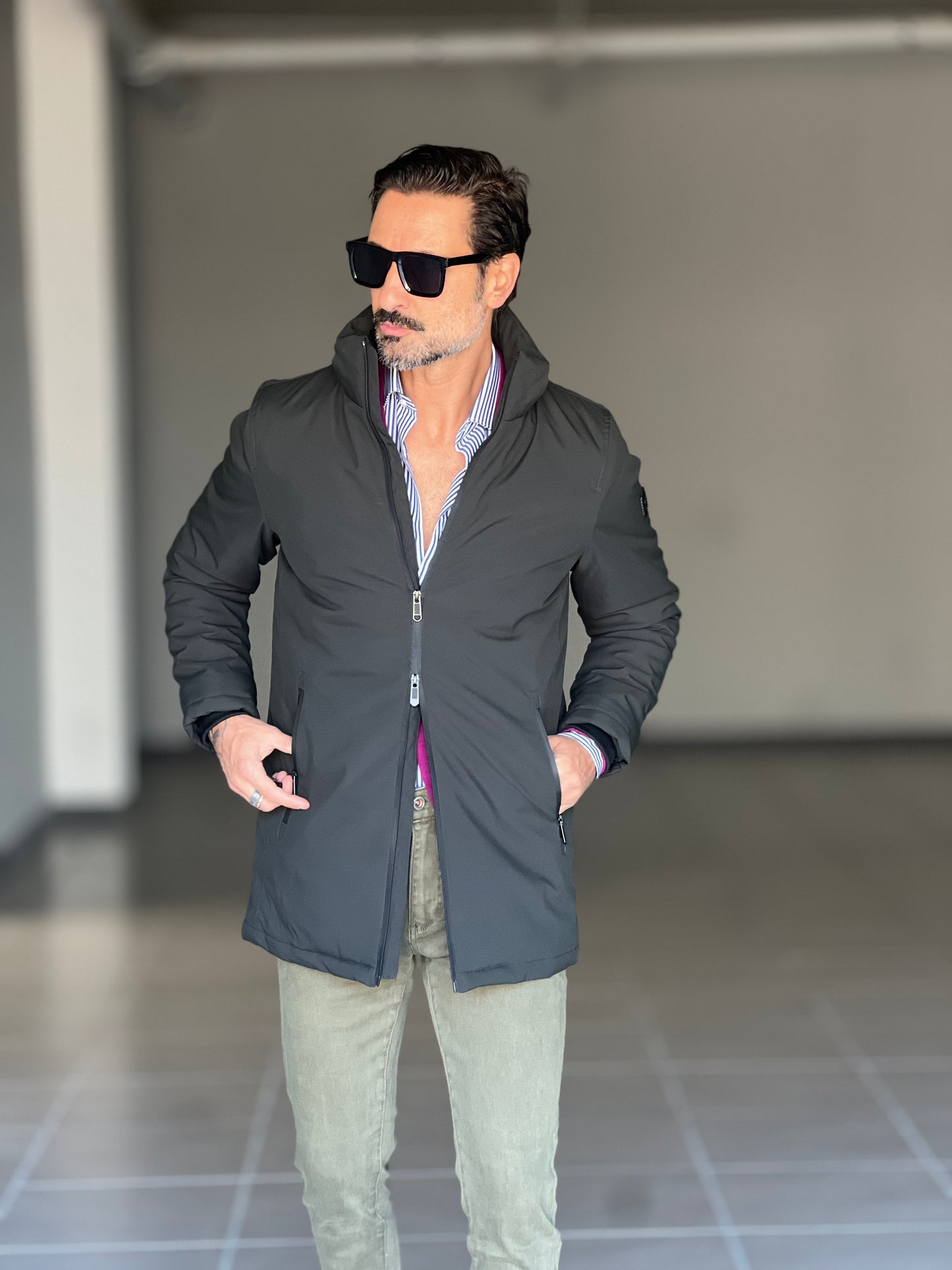 PARKA HAPPER  VERDE TESSUTO TECNICO ZIP TERMOSALDATE