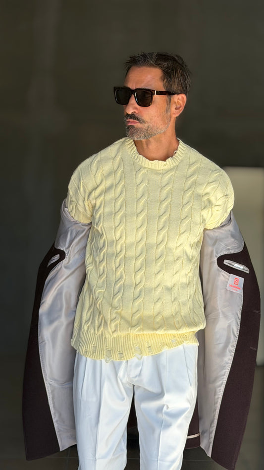 PULLOVER GIALLO  TRECCIA ROTTURE RUGULAR