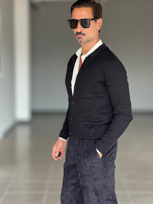 POLO CARDIGAN NERA TRAMATA