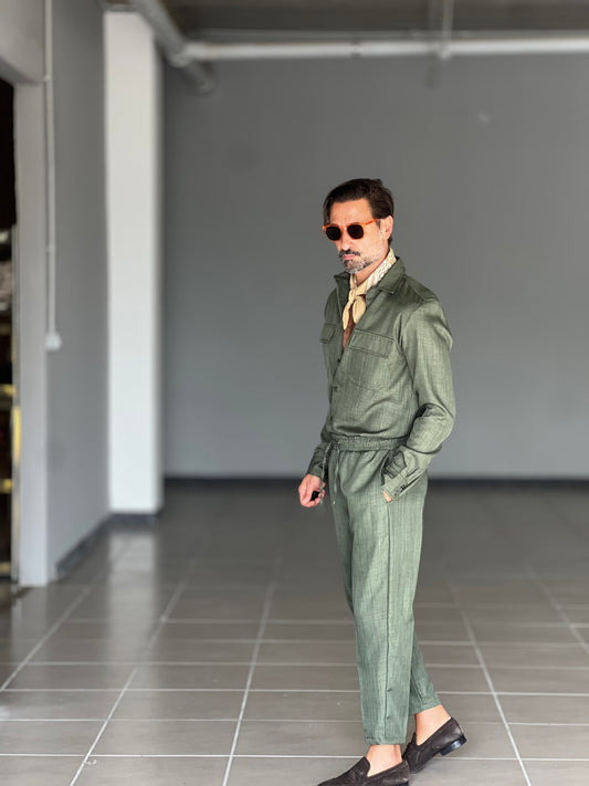COORDINATO VERDE  FIAMMATO DOPPIA TASCA VISCOSA