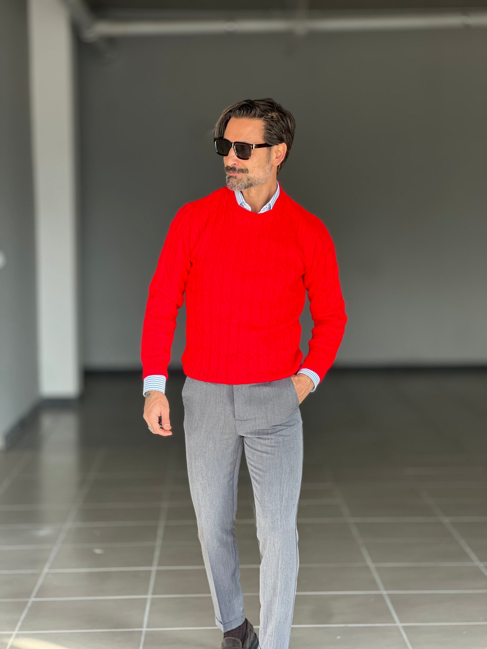 MAGLIA GIRO ROSSA TRECCIA PICCOLA