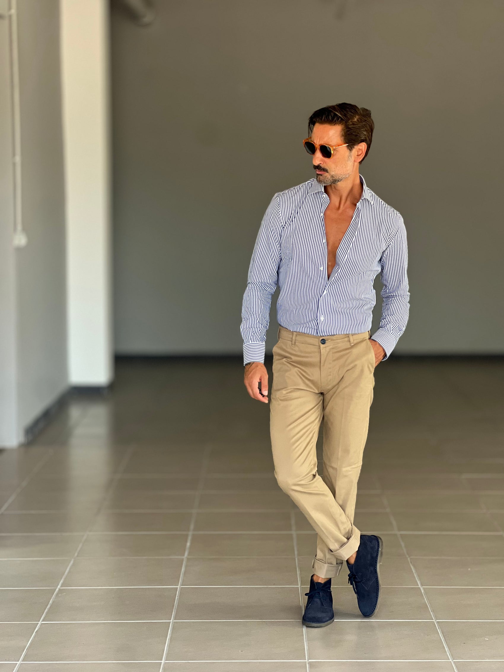 CAMICIA  DEPOT BACCHETTA BIANCA E BLU MEDIA