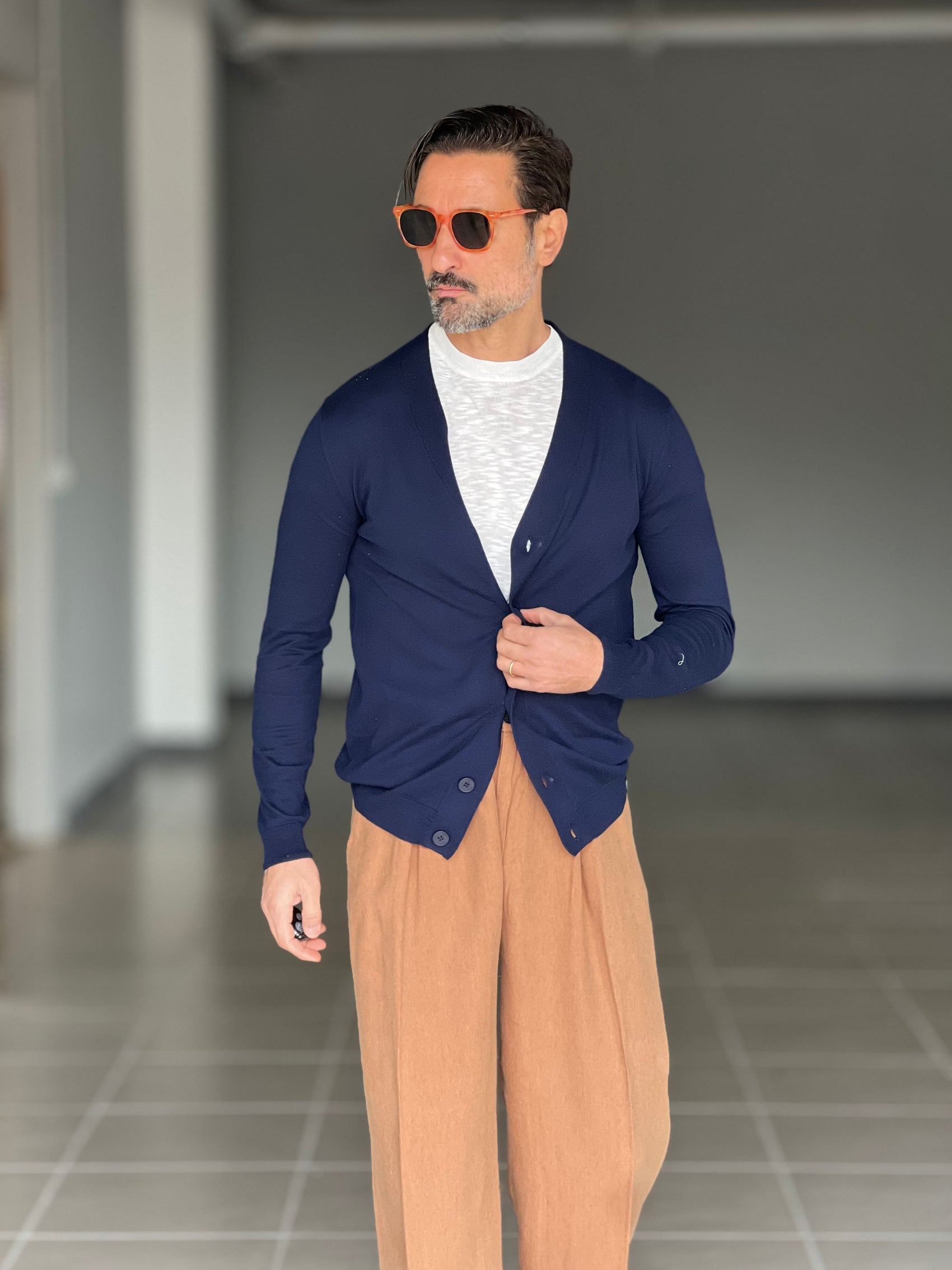 CARDIGAN RASATO BLU  COTONE