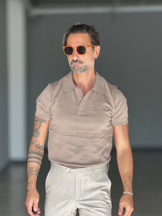 POLO CAMMELLO  FIAMMATA COLLO  3 BOTTONI