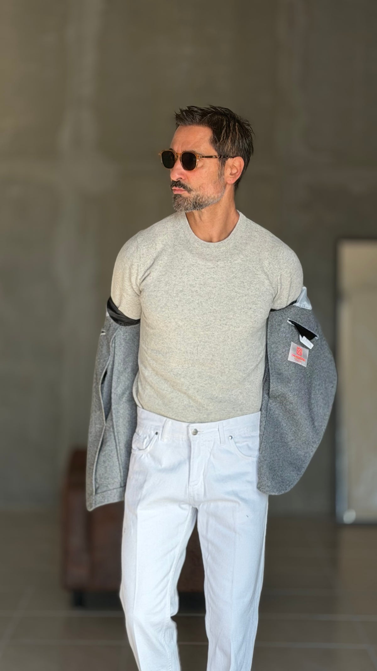 PULLOVER GRIGIO CHIARO LANA CASHMERE 3% E MISTI