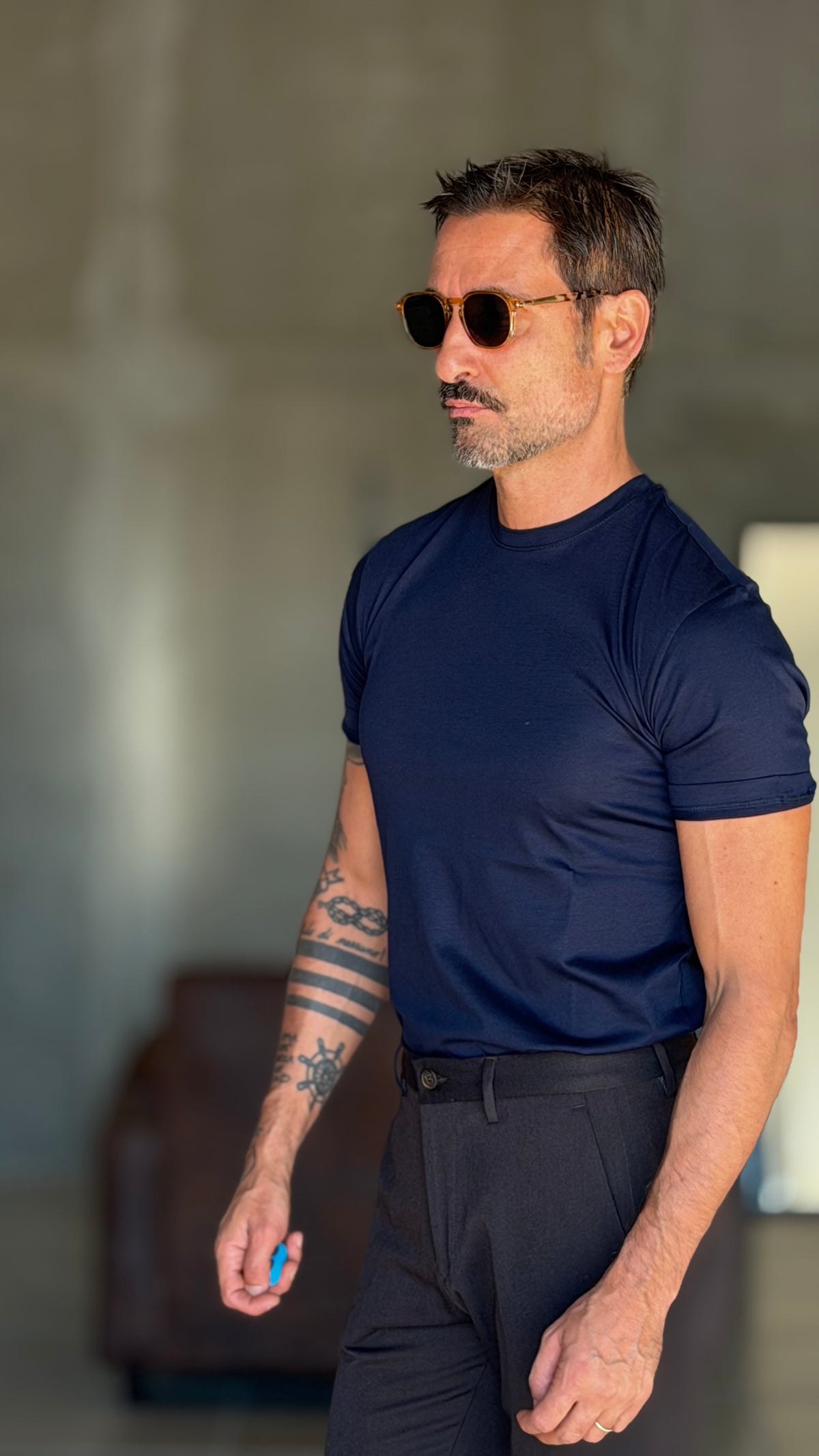 NEW T SHIRT BLU  EFFETTO FILO DI SCOZIA