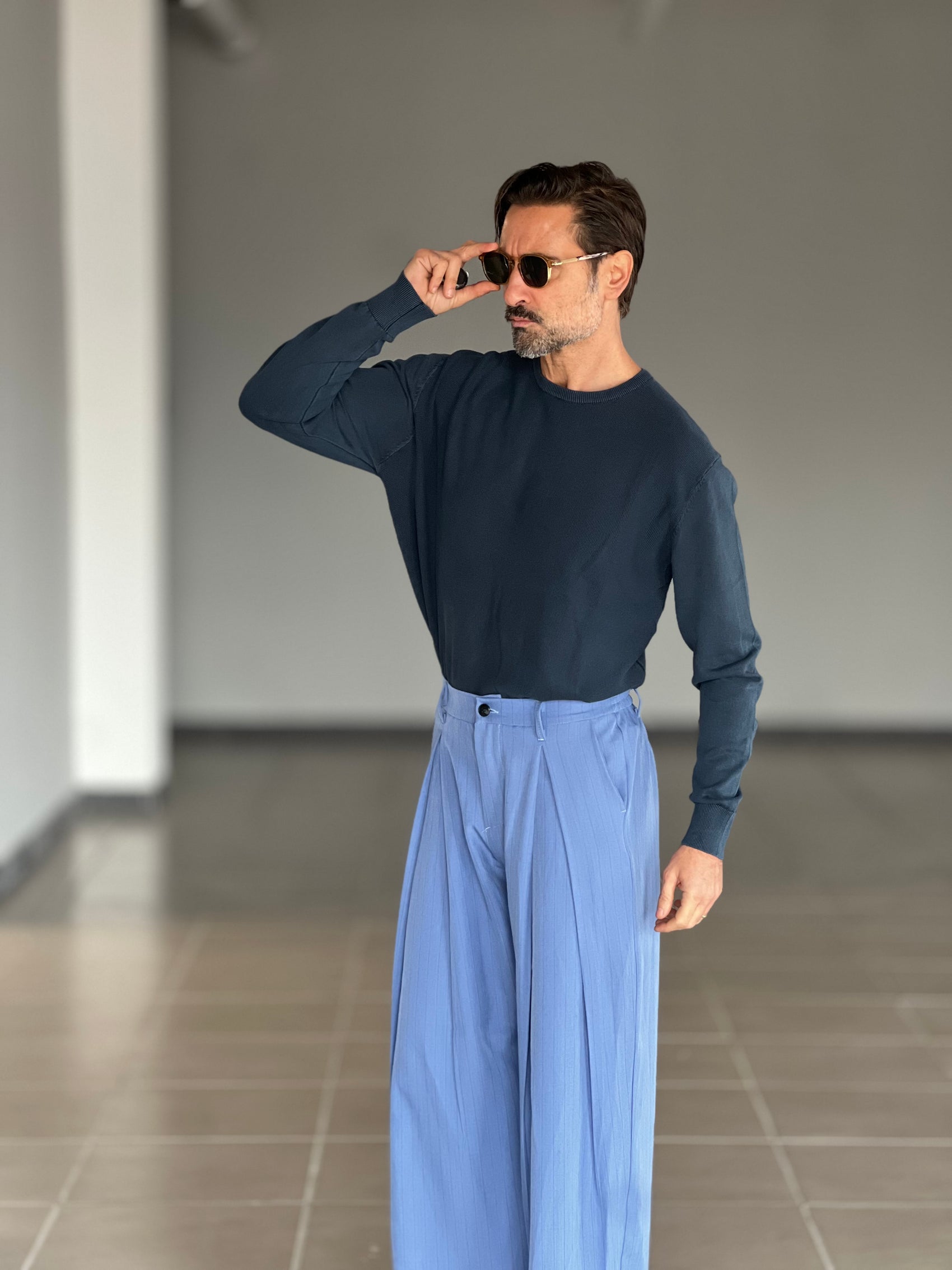 MAGLIA  GIRO BLU  2 FILI COTONE  NIDO D'APE