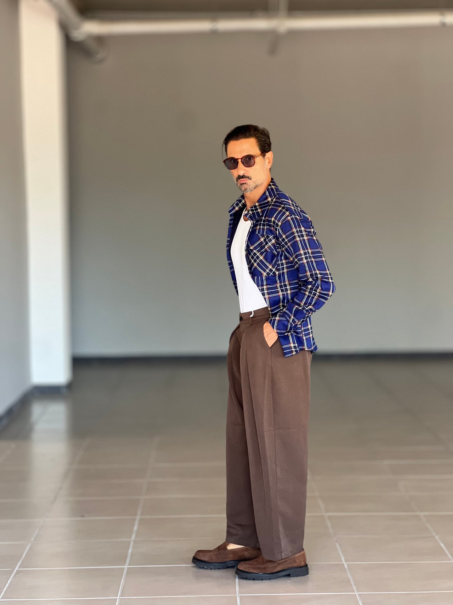 FILL JACKET QUADRO  BLU FELPATA