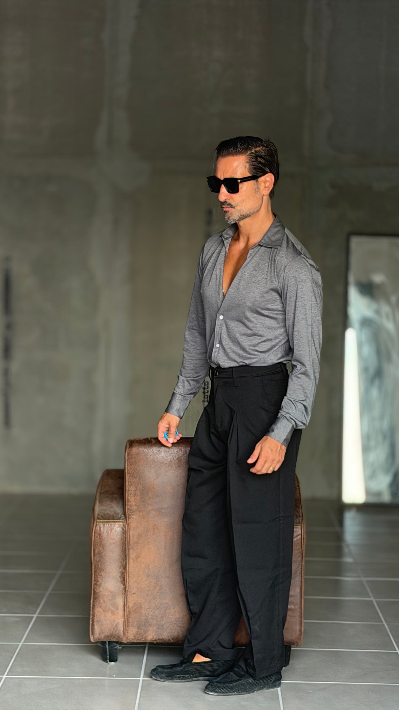 CAMICIA PIOMBO MAGLINA IN JERSEY